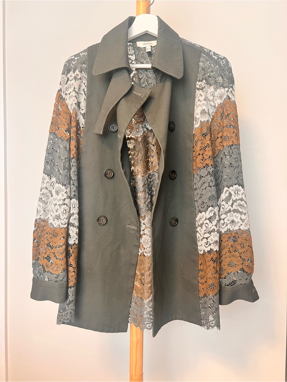 Ipekyol Olive Lace-Trim Trench Coat Size 6